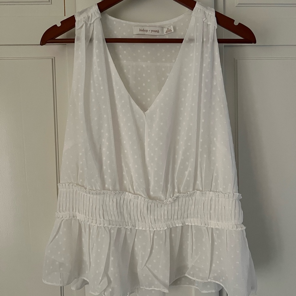 Bishop + Young White Polka Dot Peplum Blouse